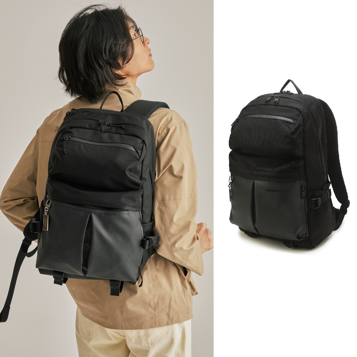 [23SS]Black material color nylon backpack 新商品 新学期 学生バッグ デイリーバックパック スクールバッグ 韓国ファッション 韓国人気 男女共用 カップルファ