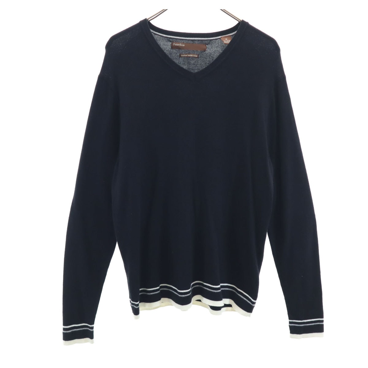 PERRY ELLIS ペリー エリス 長袖 Vネック ニット M ブラック レディース 古着