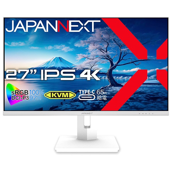 JAPANNEXT 液晶ディスプレイ 27型/3840×2160/DP×1HDMI×1USB-C×1/ホワイト/スピーカー有/1年保証