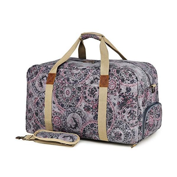 Kemy s Womens Canvas Duffle Bag Overnight Weekender Travel Bags Genuine Leather Ladies Oversized Wee