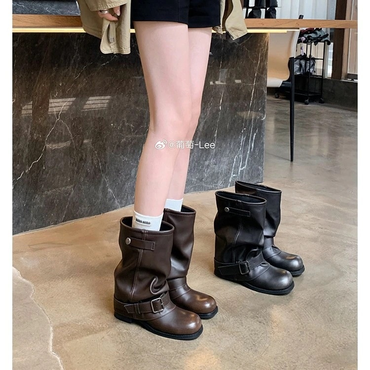 厳選されたウェイストランド風バックルベルト万能で履き心地の良い厚底ウエスタンショートブーツトラウザーブーツ