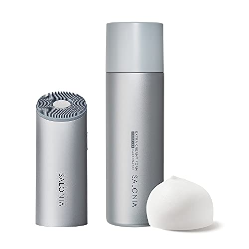 SALONIA サロニア 洗顔ブラシ イオンフェイシャルブラシ＆エクストラクリーミーフォーム 電動洗顔ブラシ 毛穴洗浄 小鼻 黒ずみ SAL21202SL シルバー 【Amazon.co.jp限定品】