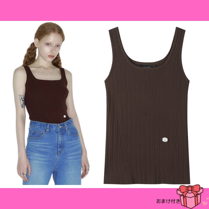 スクェアネック タンクトップ/韓国ファッション/タンクトップレディース/スクェアネック