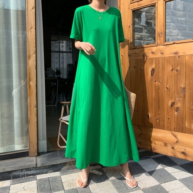 ワンピース ロングワンピース ロング丈 袖付き 半袖 ラウンドネック ストレート ルームウエア 部屋着 かわいい 大人可愛い きれいめ シンプル カジュアル 大人 上品 おしゃれ かっこいい