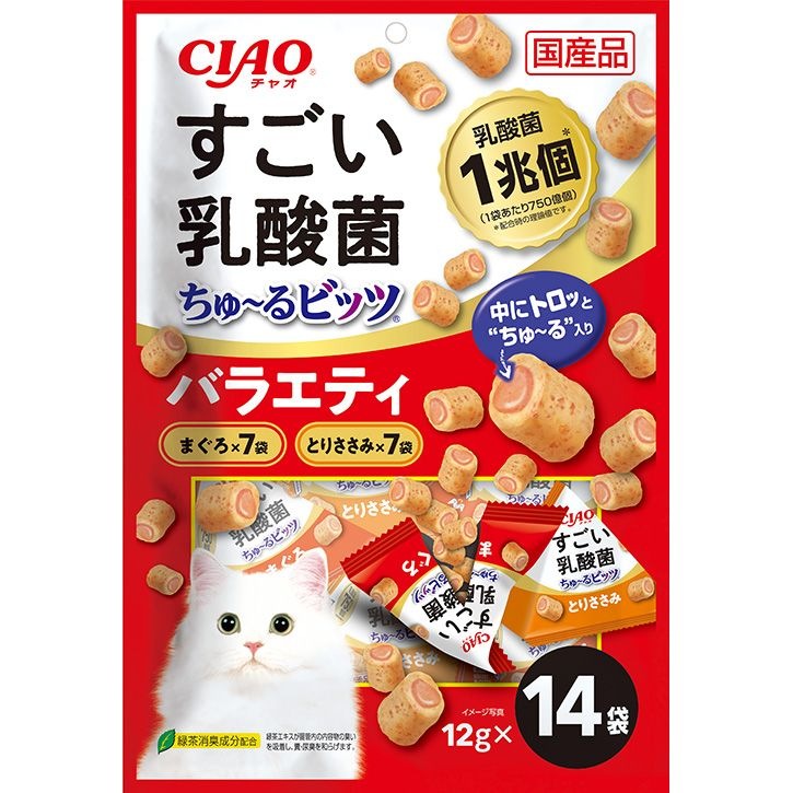 （まとめ買い）いなばペットフード CIAO すごい乳酸菌ちゅるビッツ バラエティ 12gx14 猫用おやつ [x4]