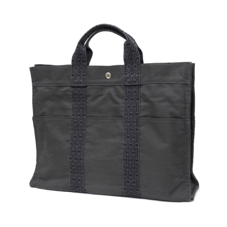 エルメス HERMES エールライントートMM グレー ナイロンキャンパス 【中古】 (32147)