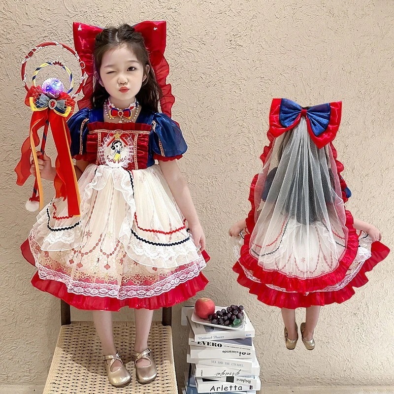 ドレス フォーマルセット 90-150cm女の子用サマープリンセススカート新型子供用白雪姫ロリータバースデードレスポンポンワンピース