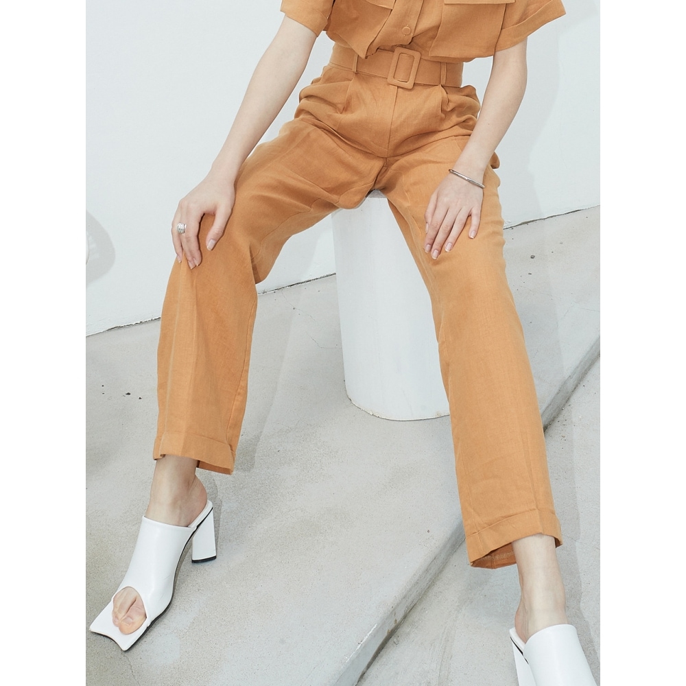 ouie OU679 ピュアリネン ターンアップスラックス（オレンジ）