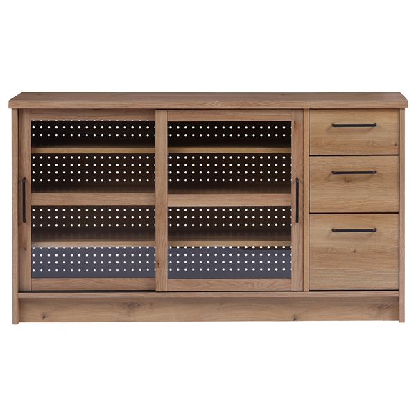 キャビネット キッチンカウンター 約 幅150cm 横開き 背面有孔ボード キッチン収納 食器棚 エルメ 組立品