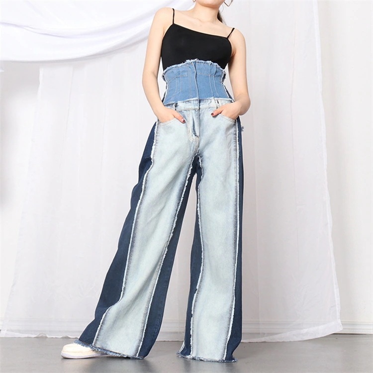 【3日で出荷】INSスタイル ジーンズ ワイドパンツ ロングパンツ 快適である スリム ハイウエスト 縫付 ゆったりする 5,291円