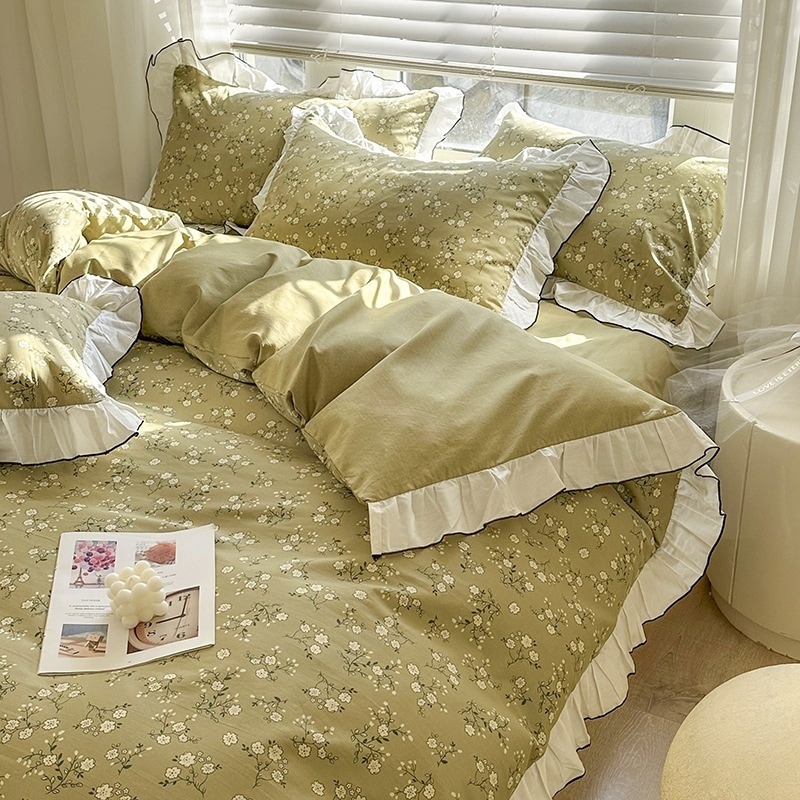 牧歌風純綿ベッド4点セット綿100 掛け布団カバーシーツ掛け布団カバー小花柄ドミトリー寝具3点セット4 4,787円
