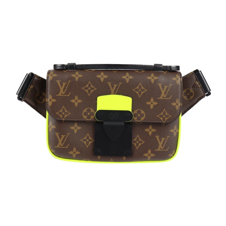 美品 LOUIS VUITTON ルイ ヴィトン ウエストバッグ M45864 Sロック スリングバック モノグラム PVC レザー ブラウン ネオンイエロー ブラック ボディバッグ ベルトバッグ ビ