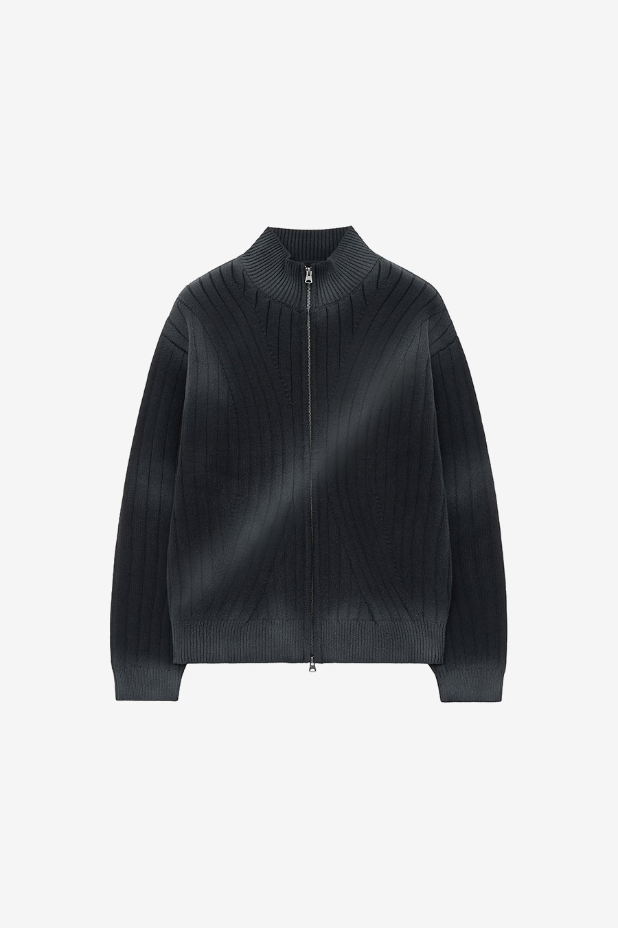 【INSILENCE】 SPRAY WASHED ZIP-UP KNIT : BLACK