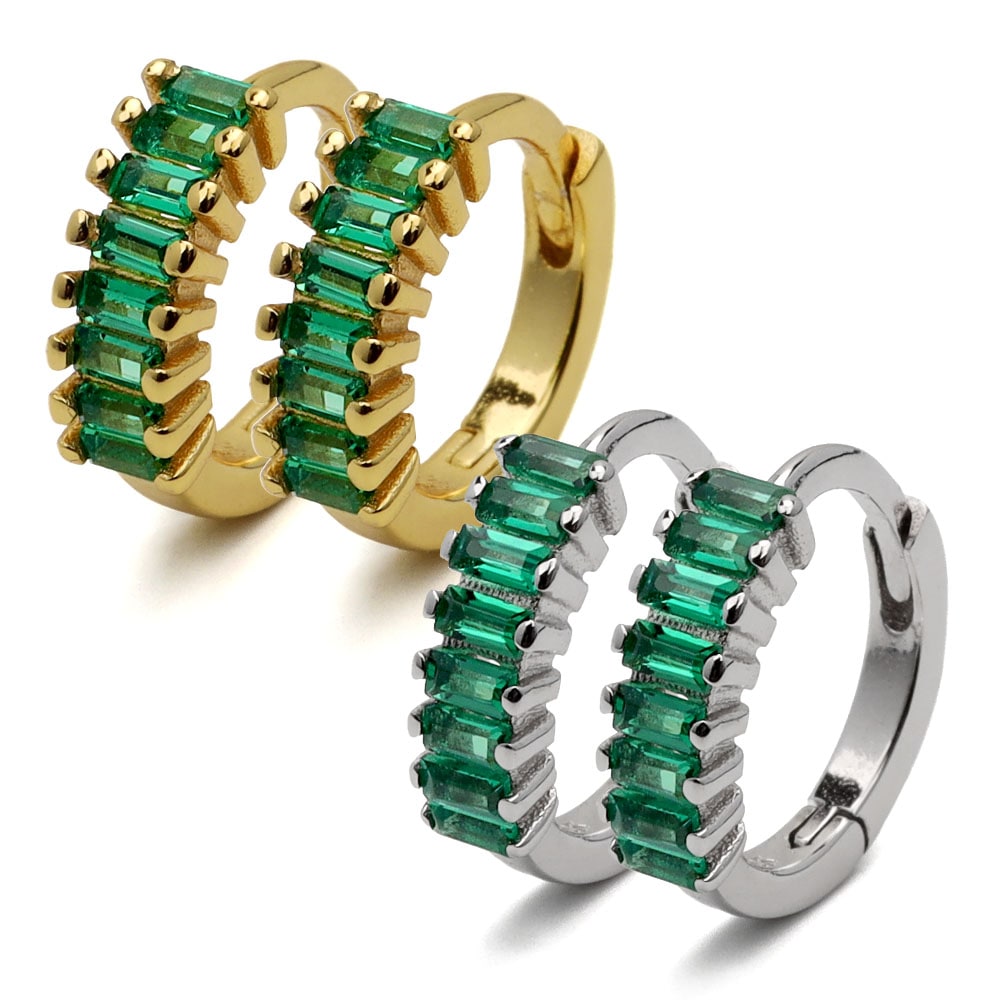 S925 CZ フープピアス グリーン [ce250]