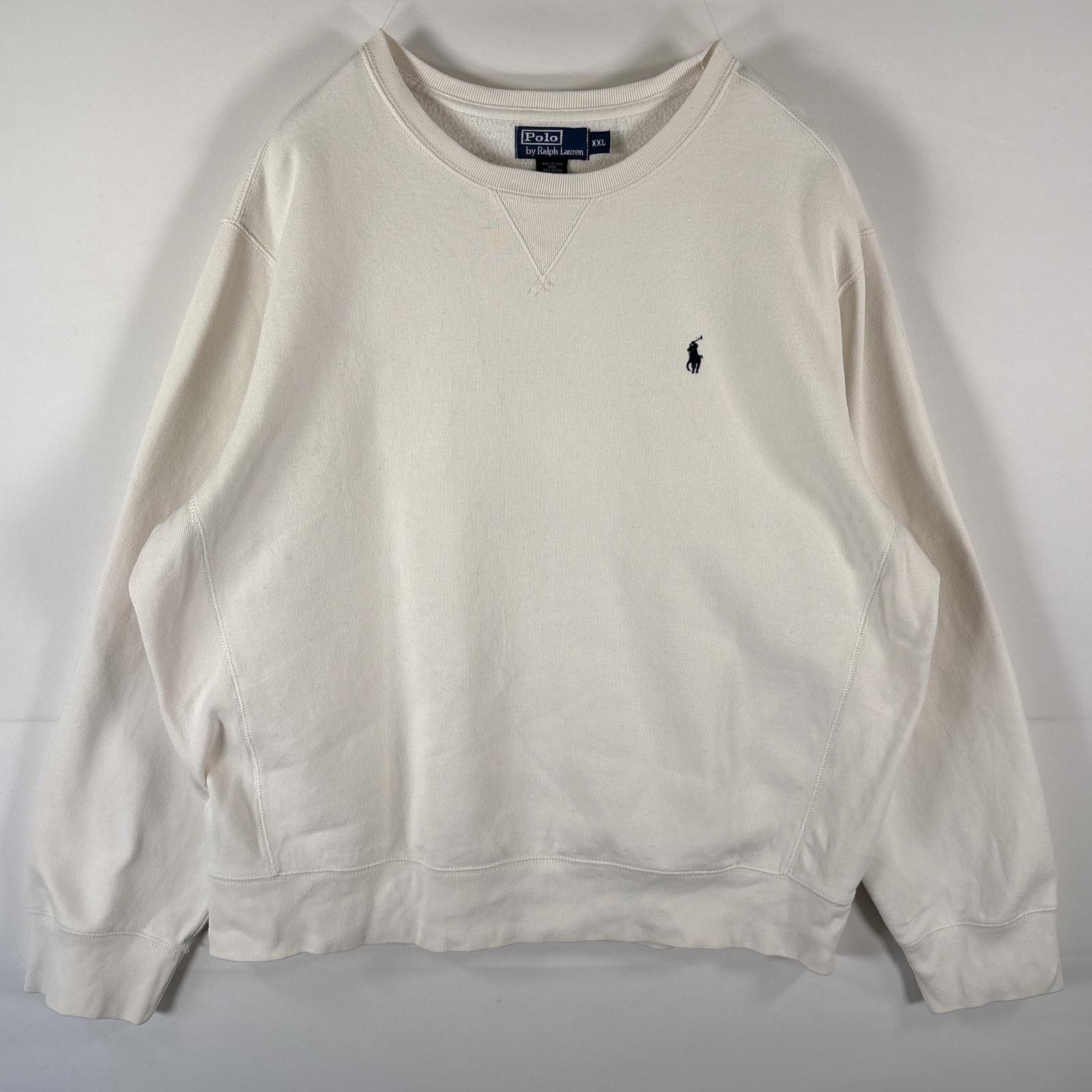 古着 ポロバイラルフローレン Polo by Ralph Lauren スウェット トレーナー 大きいサイズ 前V ワンポイント XXL ホワイト メンズ