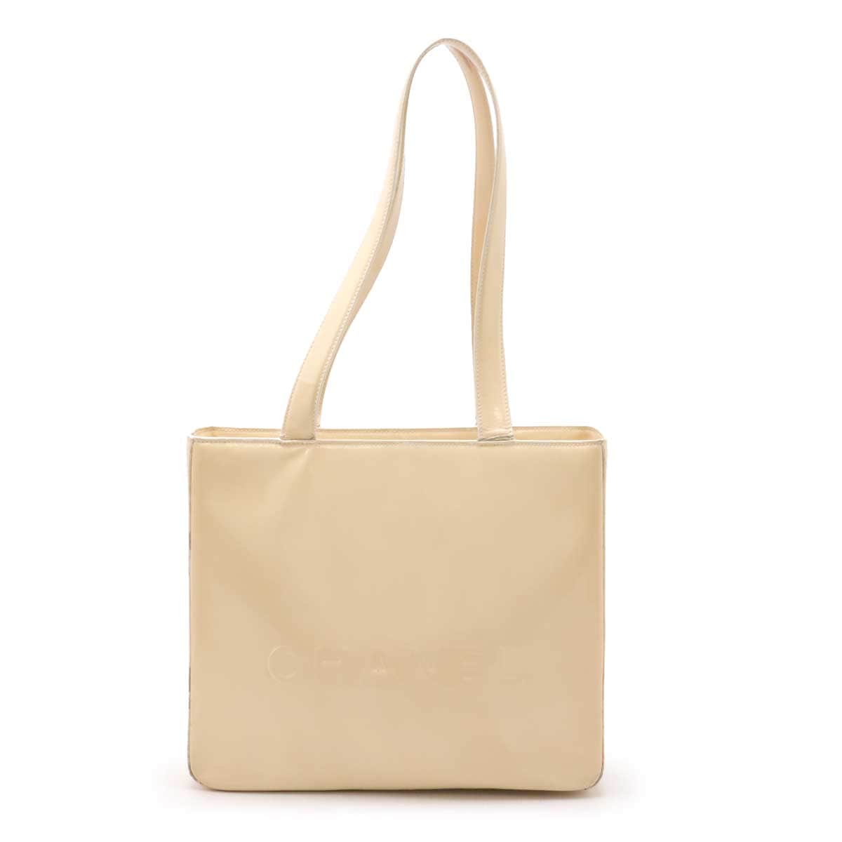 ロゴ トートバッグ ショルダーバッグ セミショルダー 肩掛け エナメル パテントレザー ベージ