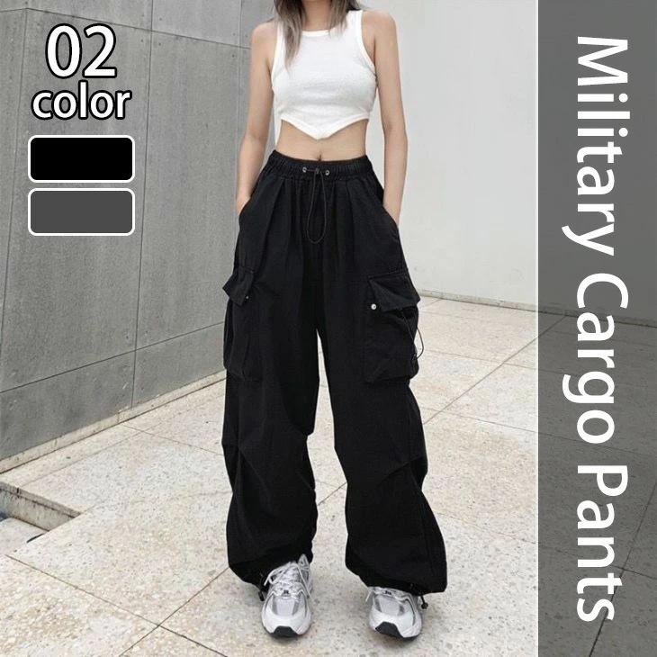 半額クーポン対象カーゴパンツ ドロスト ワイドパンツ ボトムス 長ズボン サイドポケット ダンス ヒップホップ カジュアル 薄手 オシャレ トレンド 人気 プチプラ 韓国ファッションlebt401-1