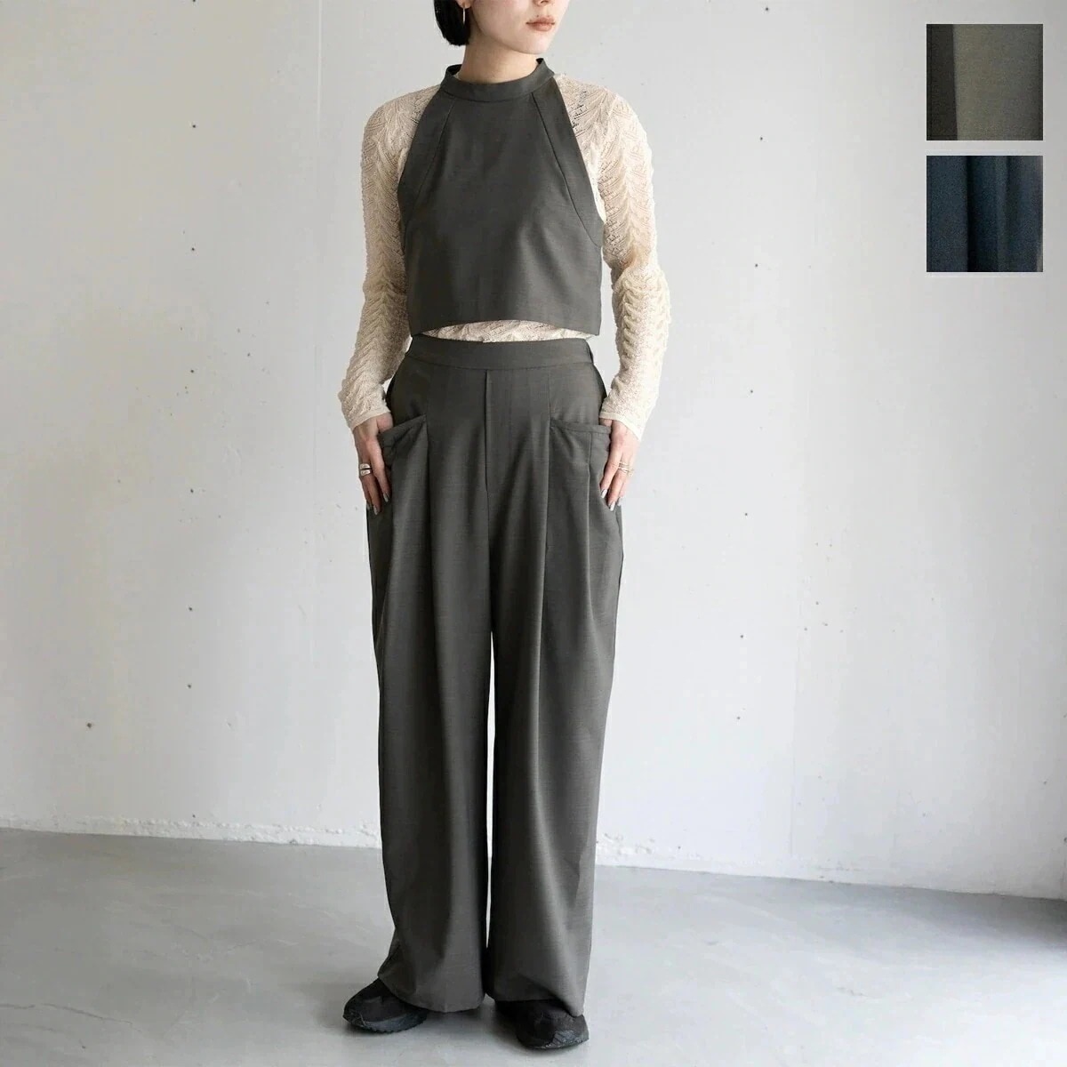 hwyl ヒュイル セットアップ 512-86523 レディース ノースリーブ×ワイドパンツ ホルターネック クロップド 2ピース カラー2色