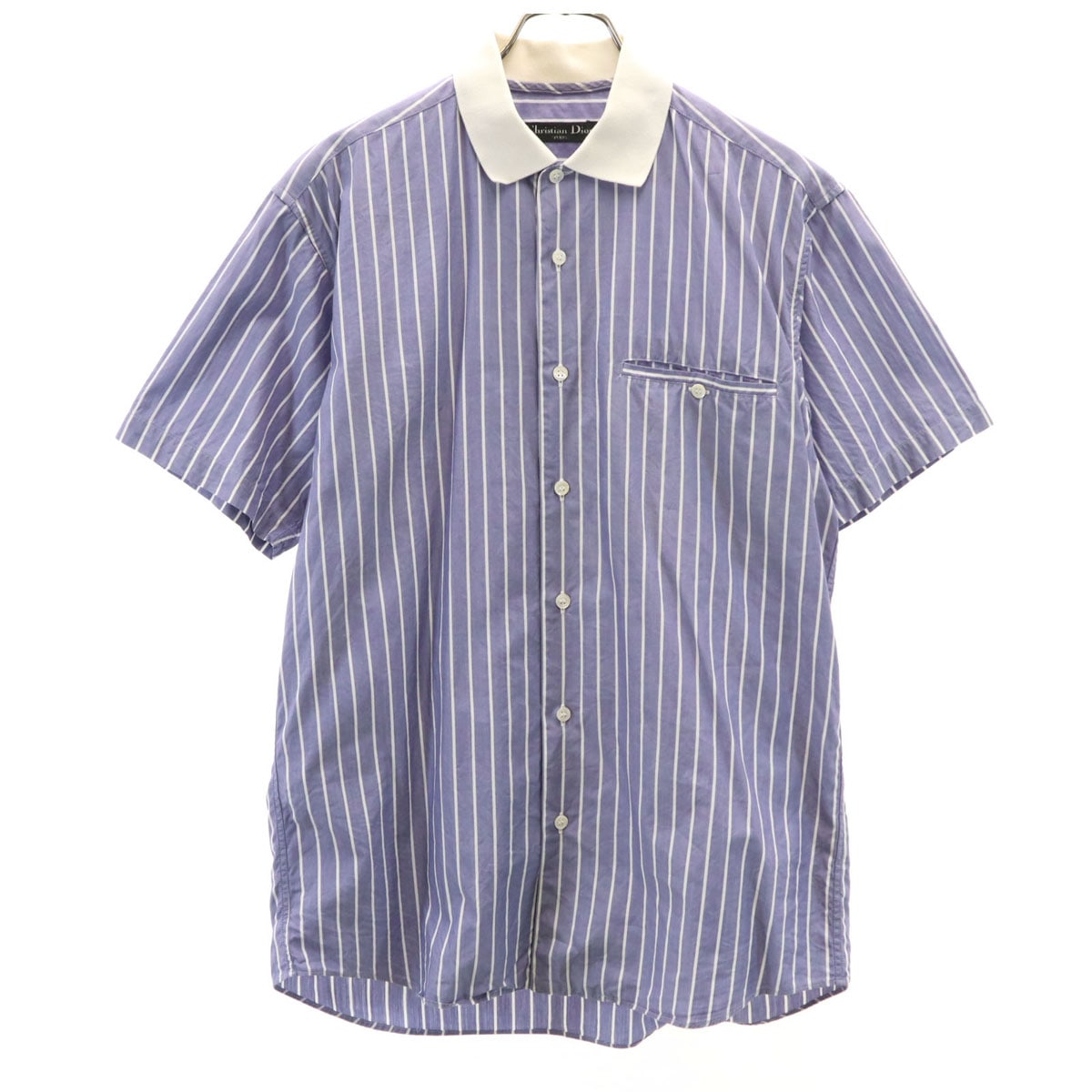 Christian Dior クリスチャンディオール 90s オールド ストライプ柄 半袖 シャツ M ネイビー系 メンズ 古着