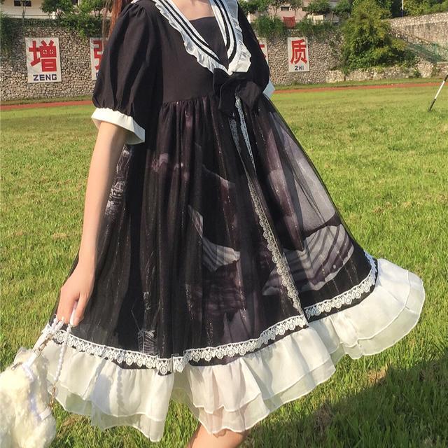 パーティードレス ロリータ雲中月洋装マリンネック半袖Pワンピース女 ドレス