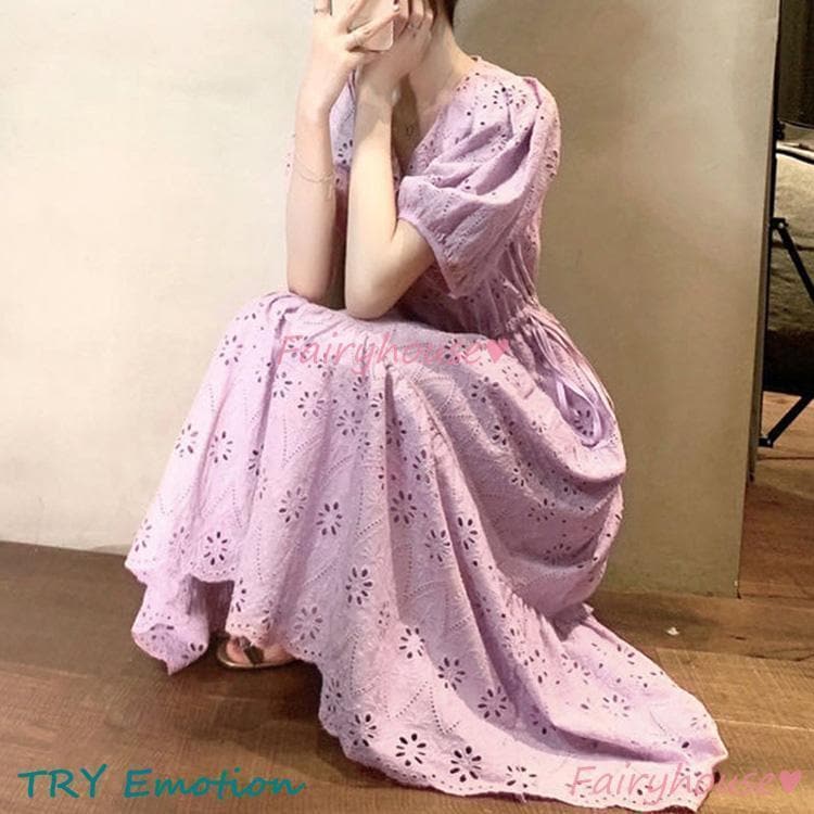 ワンピース レディース 40代 きれいめ マキシワンピース 春夏新作 半袖ワンピース 白レースVネック Aラインスカートオシャレ韓国風 大人 結婚式ドレス 30代 50代