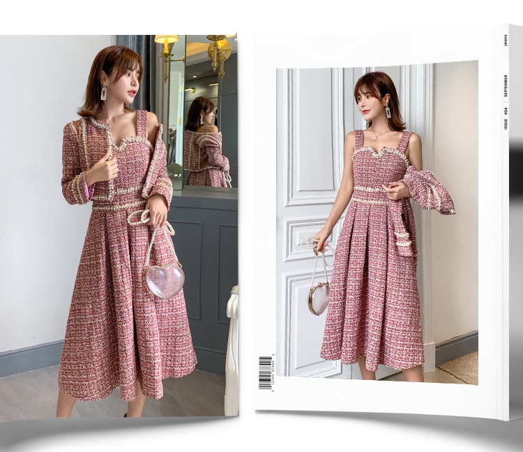 【セットアップ】ツイードワンピース＋ツイードジャケット ワンピーススーツ ツーピース ワンピース ジャケット ツイード レディース 上品 お呼ばれ a4033