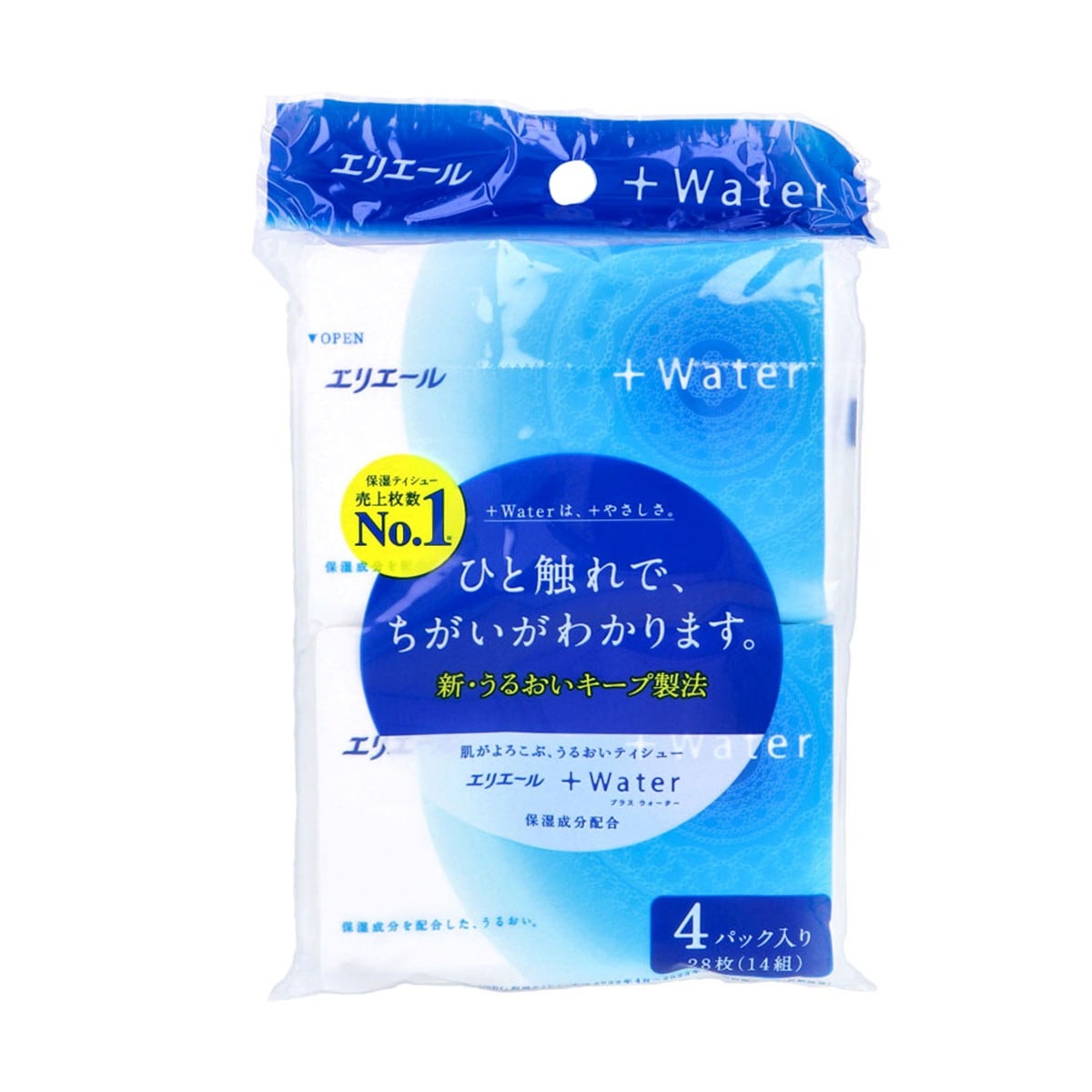 ポケットティシュ ＋water 14W 4個入り X30パック