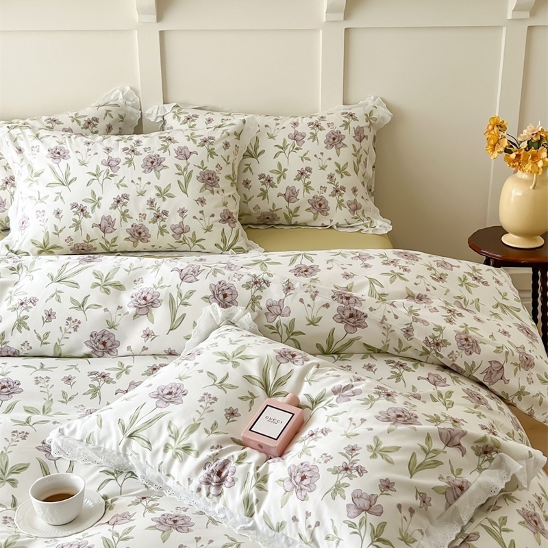 コットンスモールフレッシュ寝具4点セットベッドシーツ掛け布団カバーボックスシーツコットン牧歌風ドミトリー3点セット