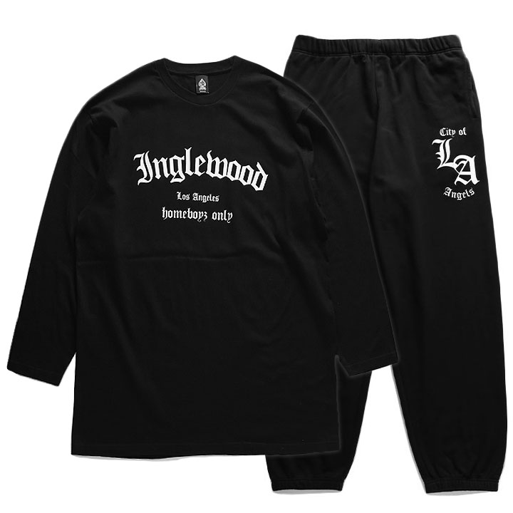 ACE FLAG 上下セット 長袖 ブランド スケボー メンズ 春秋冬用 黒 大きいサイズ エースフラッグ セットアップ ロンT 上下 Inglewood イングルウッド