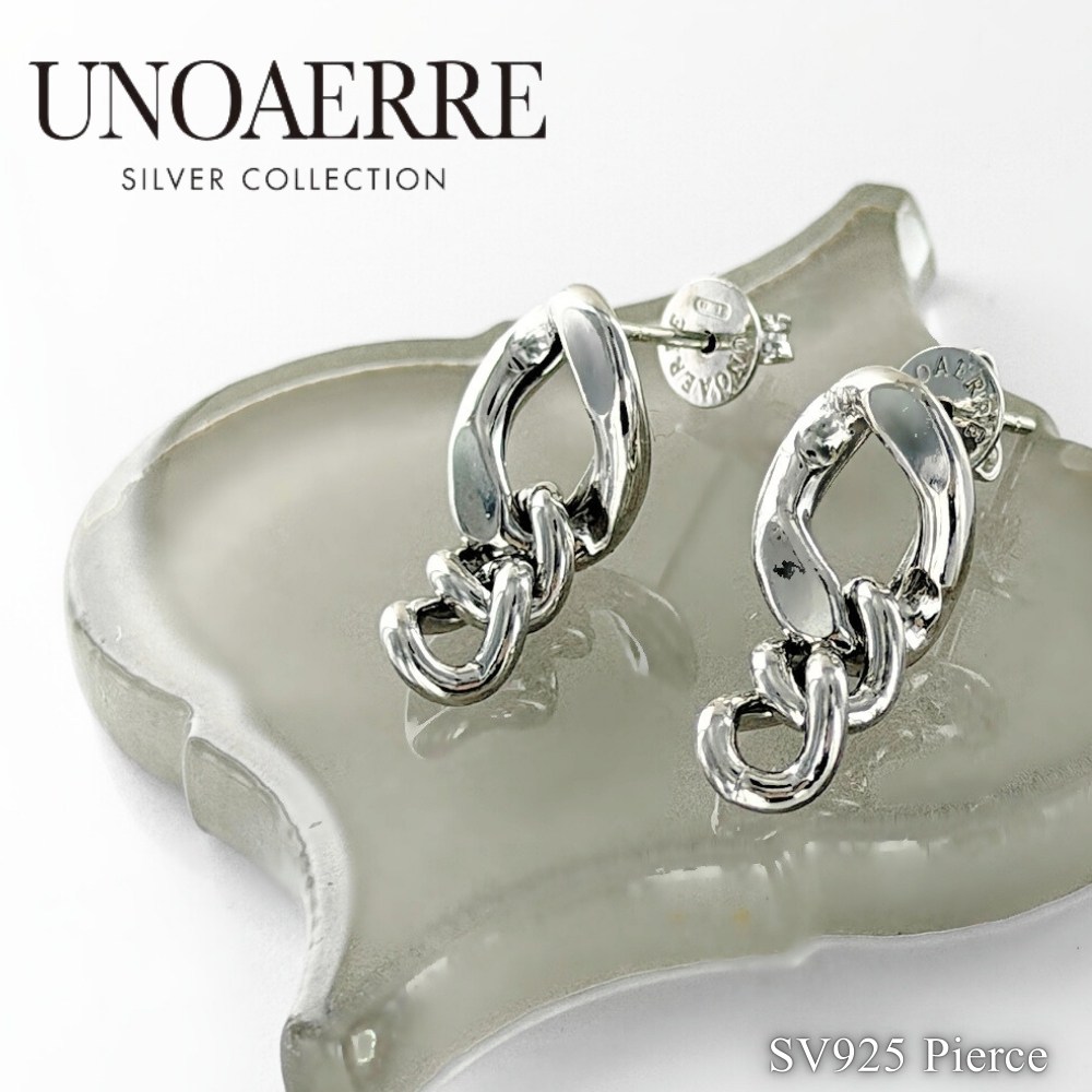 雑誌掲載 正規品 ショッパー付き UNOAERRE ウノアエレ ピアス シルバー925 チェーン デザイン レディース 誕生日 プレゼント SILVER COLLECTION ロジウムコーティング ホ