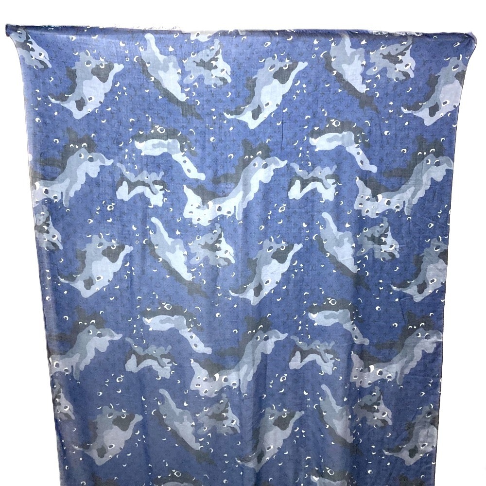 ストール MP2546 ストール ショール モノグラム カモフラージュ フリンジ マフラー 迷彩 大判 カシミヤ ブルー