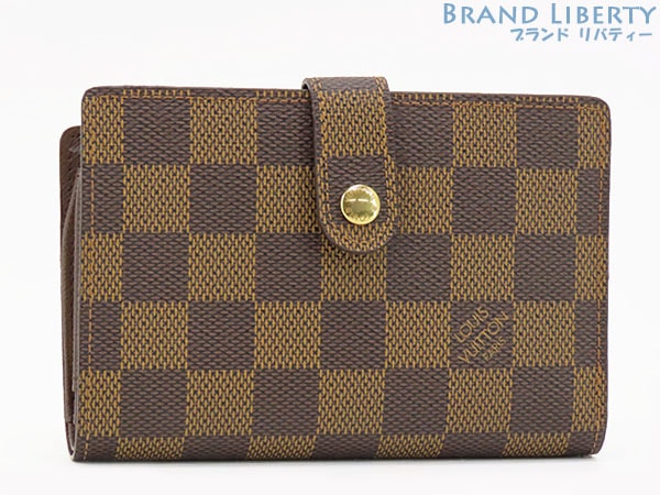 外超美品ルイヴィトンダミエポルトフォイユヴィエノワ二つ折りがま口財布コンパクト財布ダークブラウン