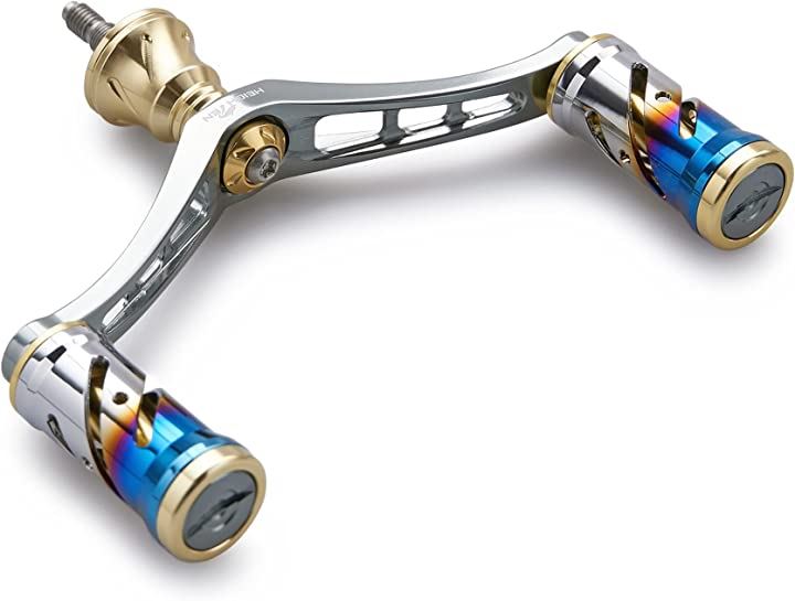 92mm リール ハンドル 16mm ノブ 搭載 シマノ ダイワ 通用 スピニングリール用 Vortex Series ゴールド 591(ゴールド(ノブ)＆ガンメタル(ハンドル))