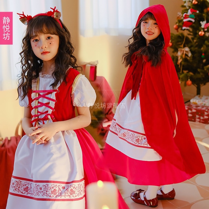 女の子の赤ちゃん用クリスマスコスチュームケープドレス赤新年のプリンセスドレス子供用メイドケープパフォーマンスコスチューム