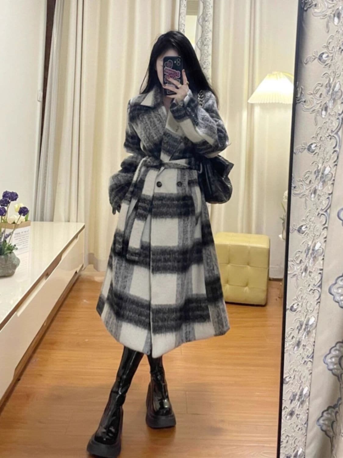 チェック ラシャコート 韓国ファッション 百掛け アウター チェスターコート 秋冬新作 ゆったり カジュアル ロングコート ジャケット