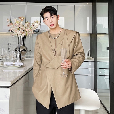 トップス デート シャツ ブラウス カットソー 袖あり 長袖 ハイウエスト 春 秋 10代 20代 個性的 ベージュ グレー M こなれ感 ゆったり クール モード系 かっこいい アシンメトリー