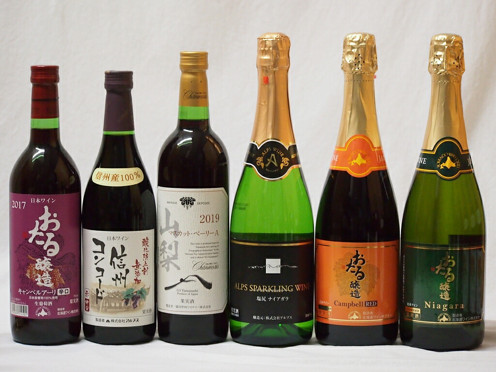 国産葡萄100%赤ワイン6本セット(山梨県マスカットベリーA 北海道おたるキャンベルアーリ辛口 信州