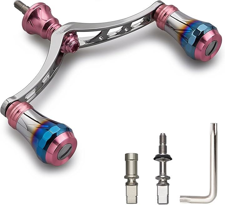 改良 98mm リール ハンドル 6色 70航空アルミ製 シマノ ダイワ 通用 スピニングリール Arch Aurora 96(桜ピンク(ノブ)＆ガンメタル(ハンドル), 98mm)