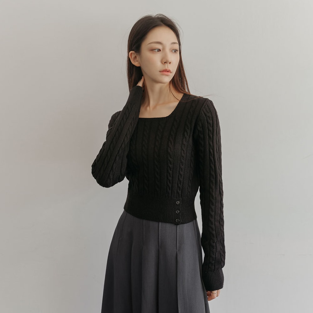 モルトンボタンケーブルスクエアニット