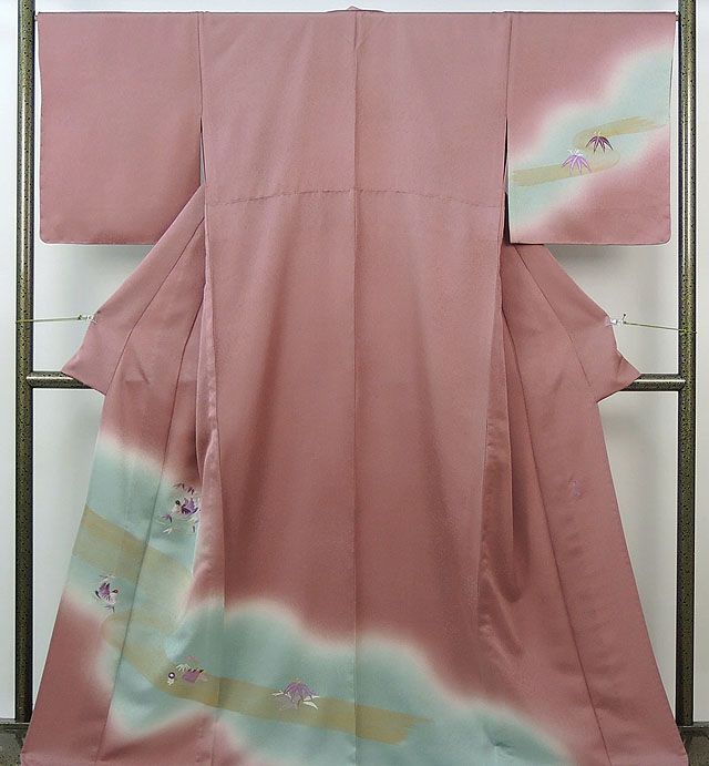 単衣 訪問着 新品仕立済 正絹 単衣 貝紫友禅 刺繍鴛笹模様 訪問着 新品 仕立て上がり 着物