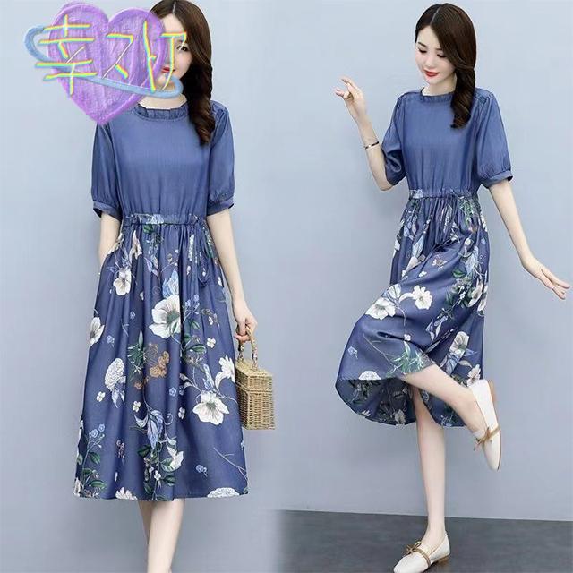 ワンピース レディース 夏 ミディアムワンピ 花柄 半袖 ミモレ丈ワンピース 大きいサイズ 体型カバー 涼感 カジュアル ナチュラル