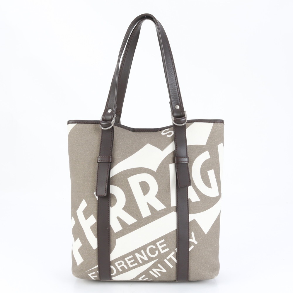 美品 ロゴ レザー×キャンバス トート バッグ 肩掛け ショルダー ハンド A4 レディース EUE CP17-7 中古