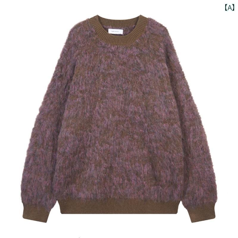 セーター メンズ ニット トップス 冬 暖かい ファッション レトロ 秋冬 トレンディ ファッション ラウンドネック トップス