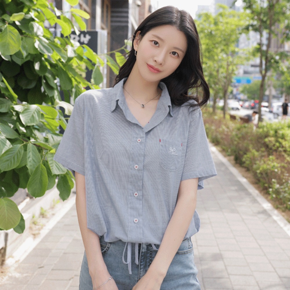 クリック＆ファニーターバンエンブロイダリーストリングシャツ