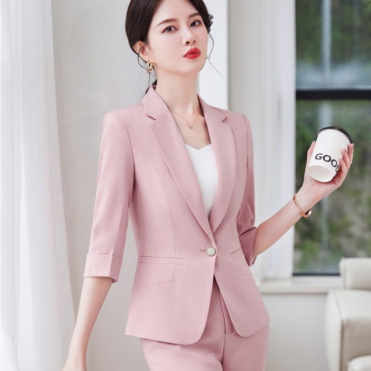 フォーマルツーピース 七分袖スーツジャケット カラースーツ2点セット 春スーツセットアップ トップス ボトムス パンツ セットアップ ジャケット 上着 スーツ ストレートパンツ 袖あり 7分袖 七分袖