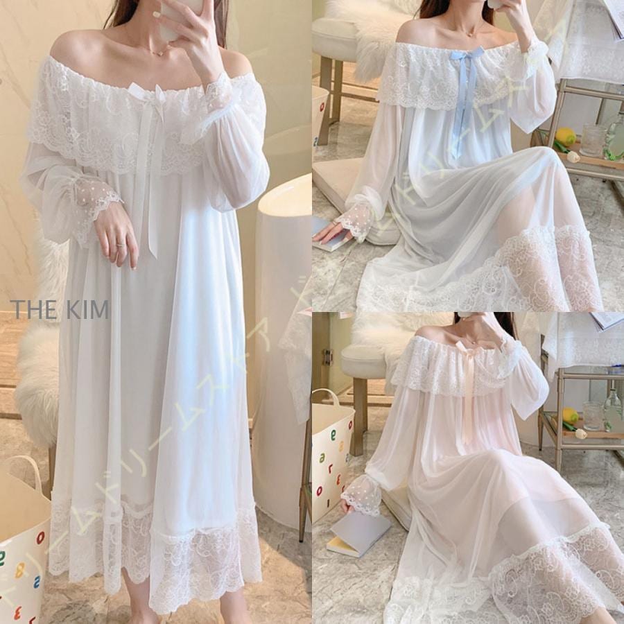 超人気 パジャマ レディース ネグリジェ 姫系 ルームワンピース ルームウェア ワンピース オフショルダー ナイトウェア ナイトドレス スリップウェア 部屋着 寝間着