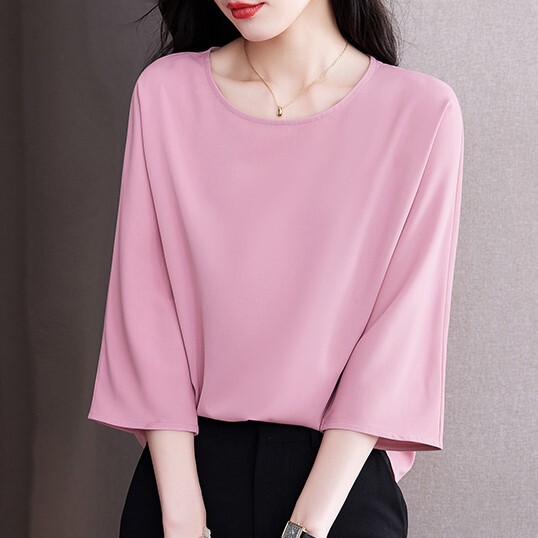 トップス カットソー 袖あり 7分袖 ラウンドネック ストレート Iライン シフォン 薄手 かわいい 大人可愛い きれいめ シンプル 大人 上品 おしゃれ お洒落 大人可愛い 大人女子 こなれ感 5,502円