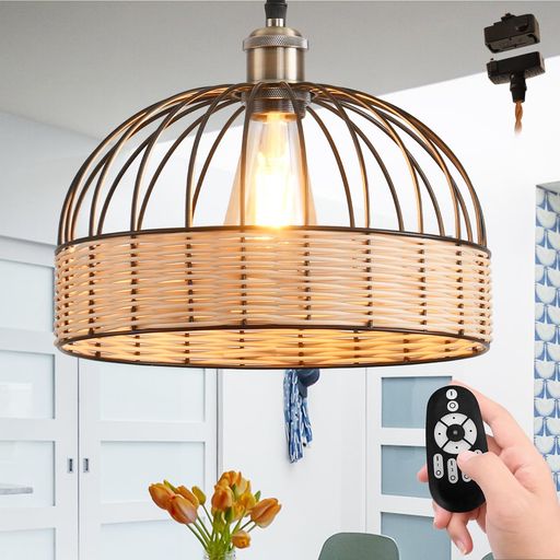PNRLUX ペンダントライト E26口金 直径30CM 引掛け式 ダクトレール式 吊り下げ照明 引掛シーリングプラグ付き LED電球付き リモコン付き 調光調色 編み式カバー コード付き 100CM