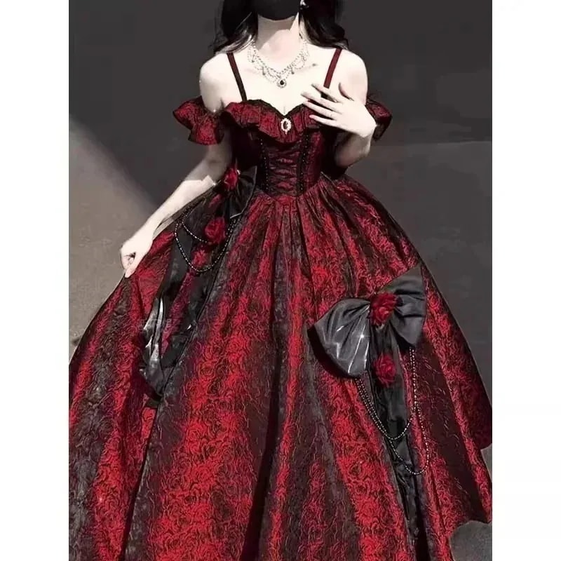 3日出荷 黒紅花が嫁ぐ誕生日大人のドレスドレス ロリータ ハロウィン 仮装 春服 レディース