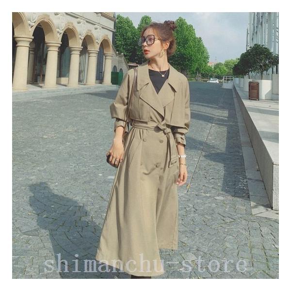 トレンチコートバックプリーツロングトレンチコートレディースマキシ丈コート春スプリングコート通勤春服カーキベージュ